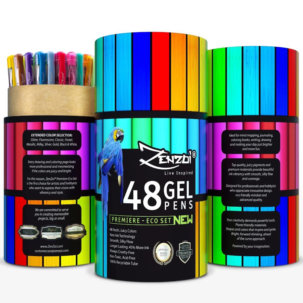 AS ZUIXUAN 48 Pcs Color Gel Neon color Pen Set Coloring Book Ink